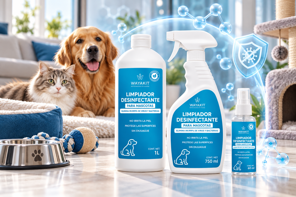 WAYAKIT Desinfectante Pets en hogar con perro y gato